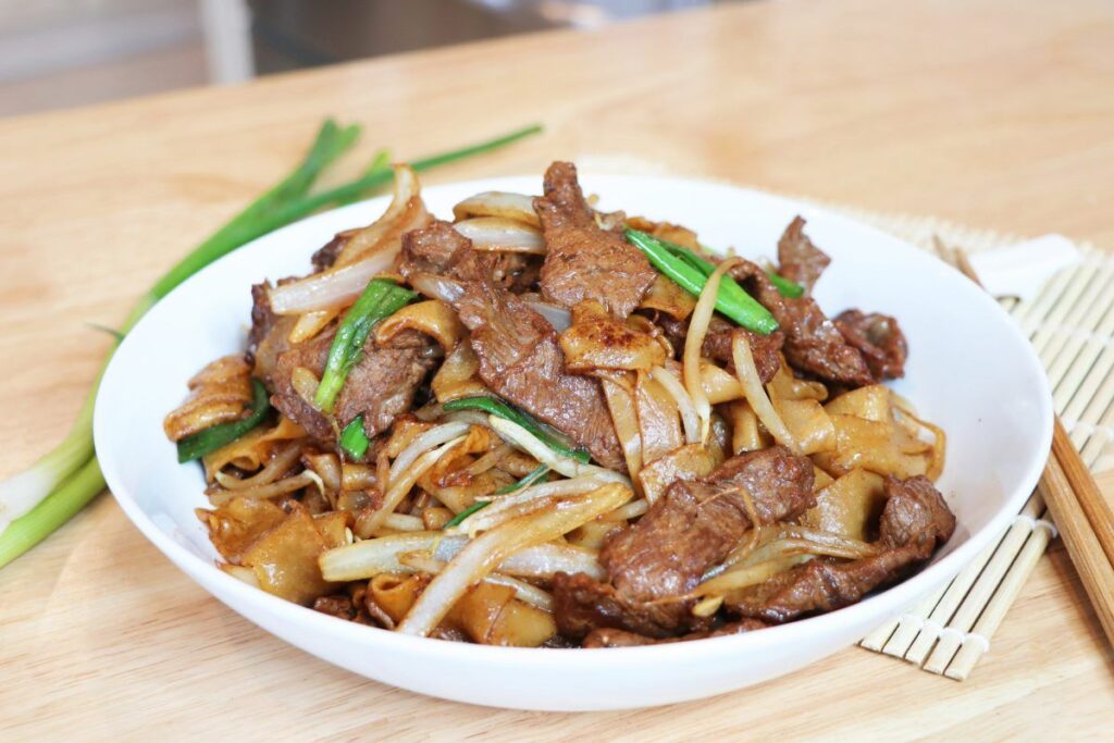 Best beef chow fun in a skillet